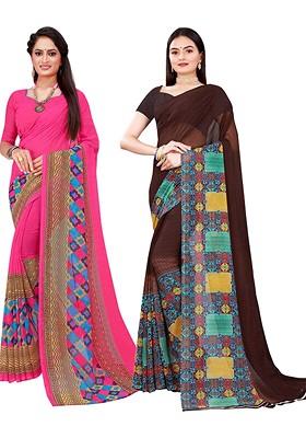 Magenta Embroidered Georgette Saree Set