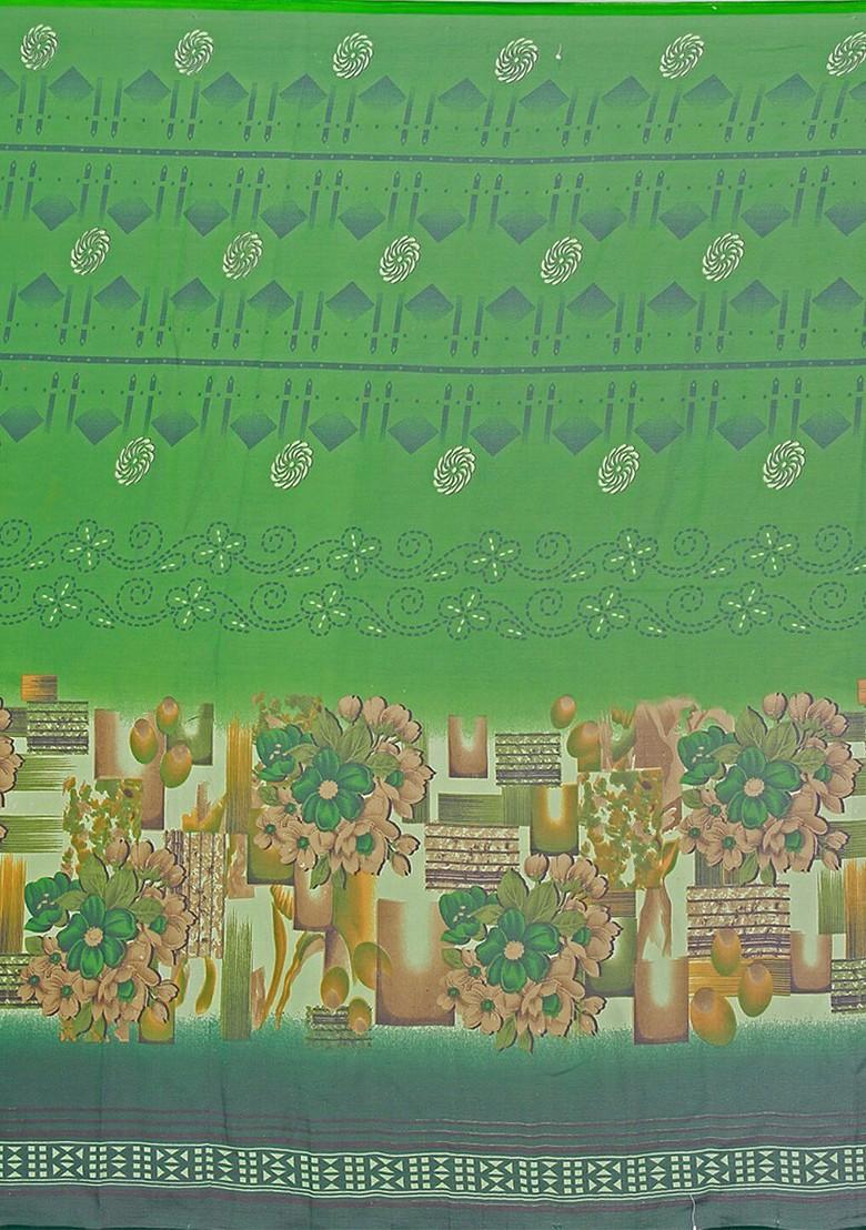 Green Embroidered Georgette Saree Set (Set Of 2)