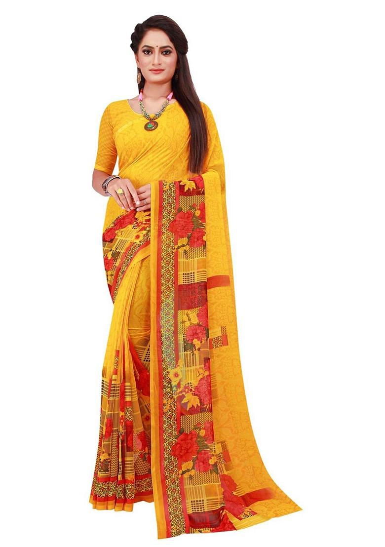 Pink Floral Georgette Saree Set (Set Of 2)