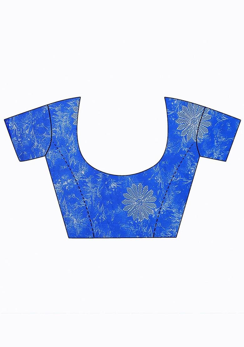 Blue Embroidered Poly Blend Saree Set