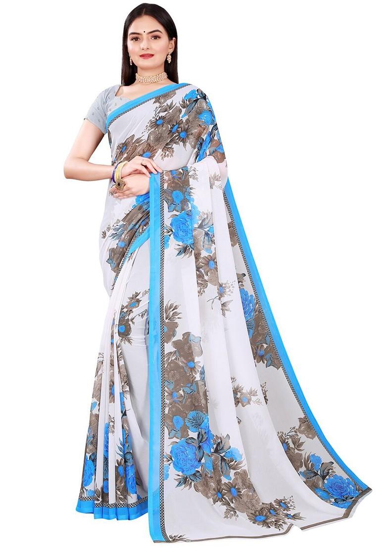 Pink Embroidered Georgette Saree Set (Set Of 2)