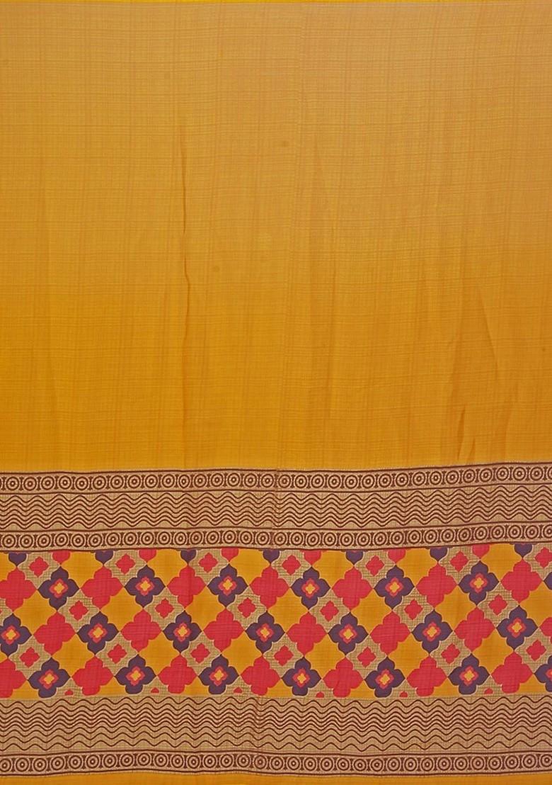 Yellow Printed Georgette Saree Set (Set Of 2)