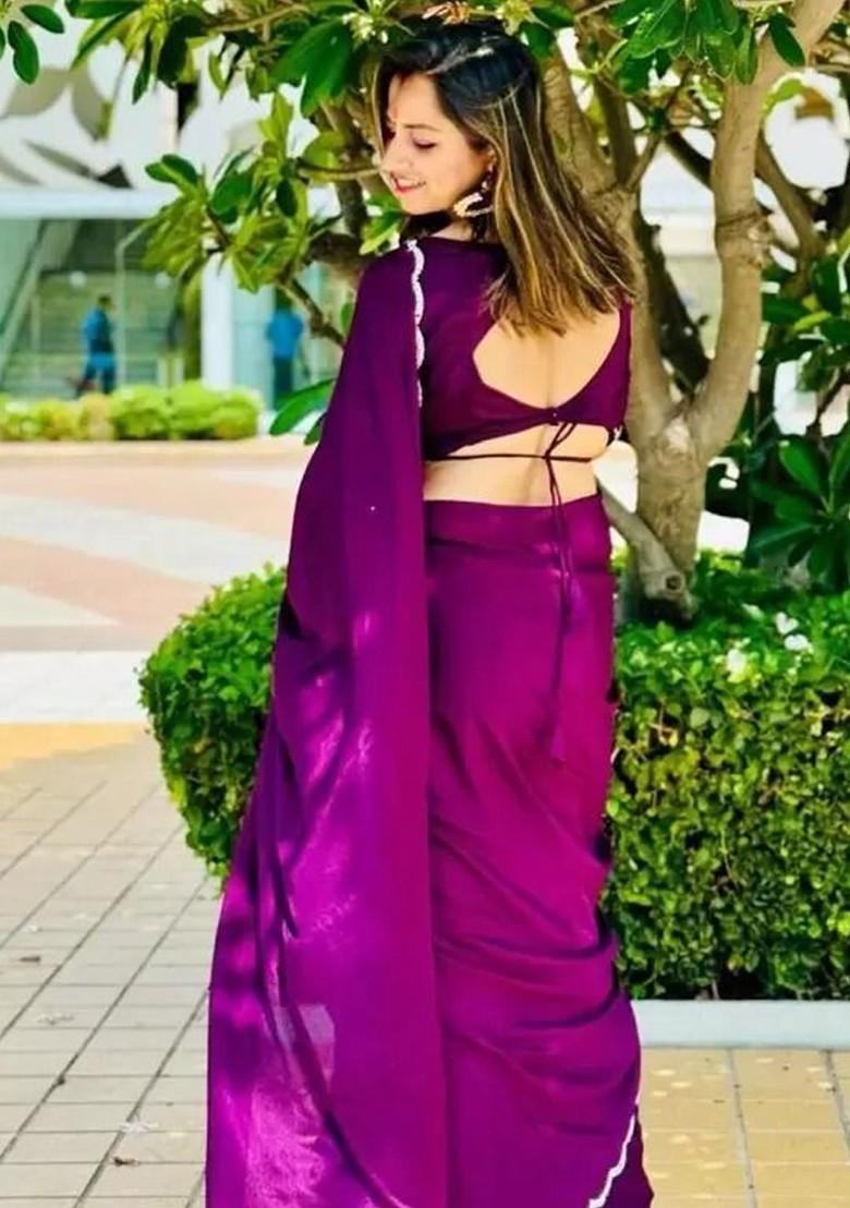 Burgundy Stone Embroidered Georgette Saree Set