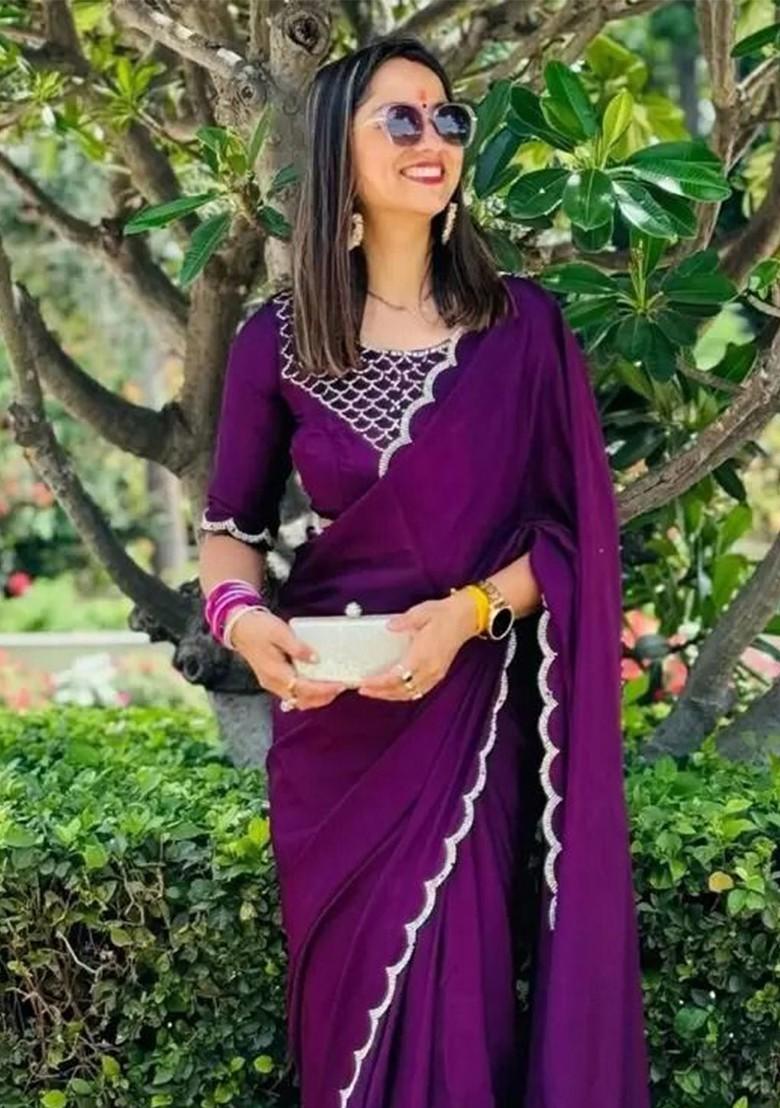 Burgundy Stone Embroidered Georgette Saree Set