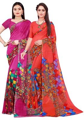 Magenta Embroidered Georgette Saree Set