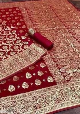Maroon woven Silk Saree Set