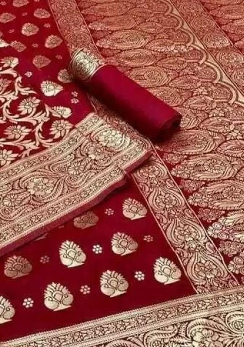 Maroon woven Silk Saree Set
