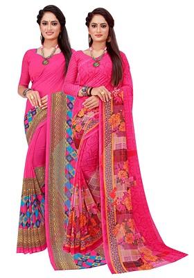 Magenta Floral Georgette Saree Set