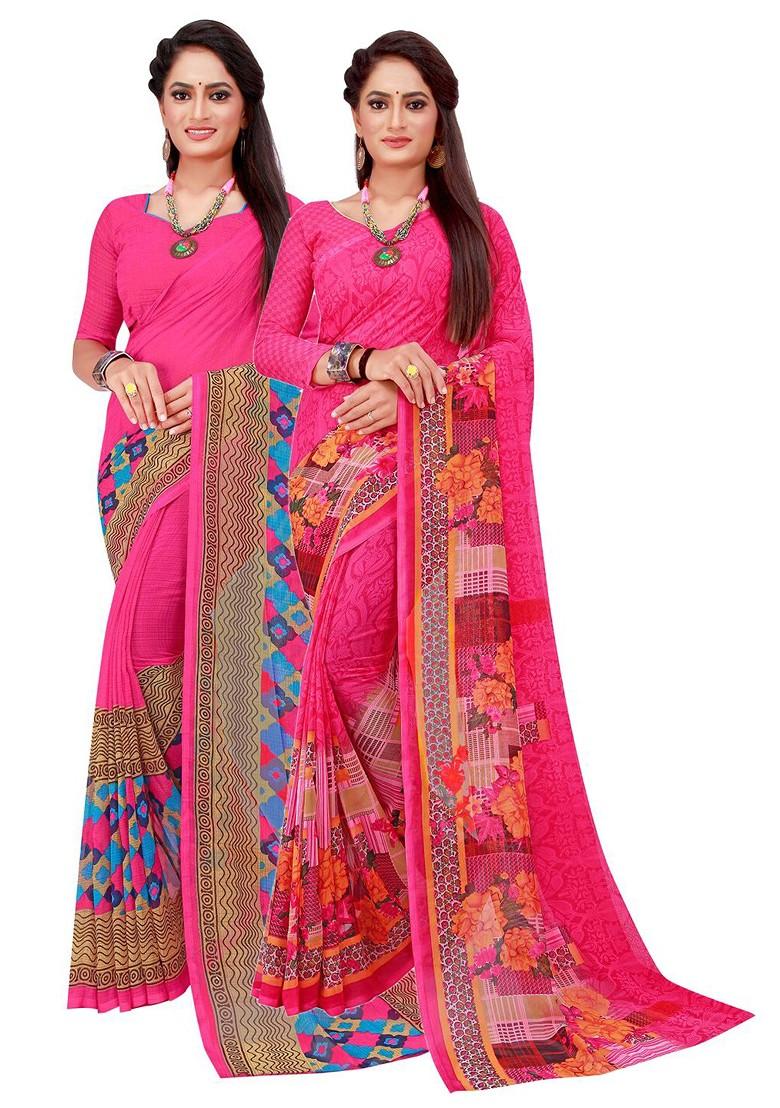 Magenta Floral Georgette Saree Set
