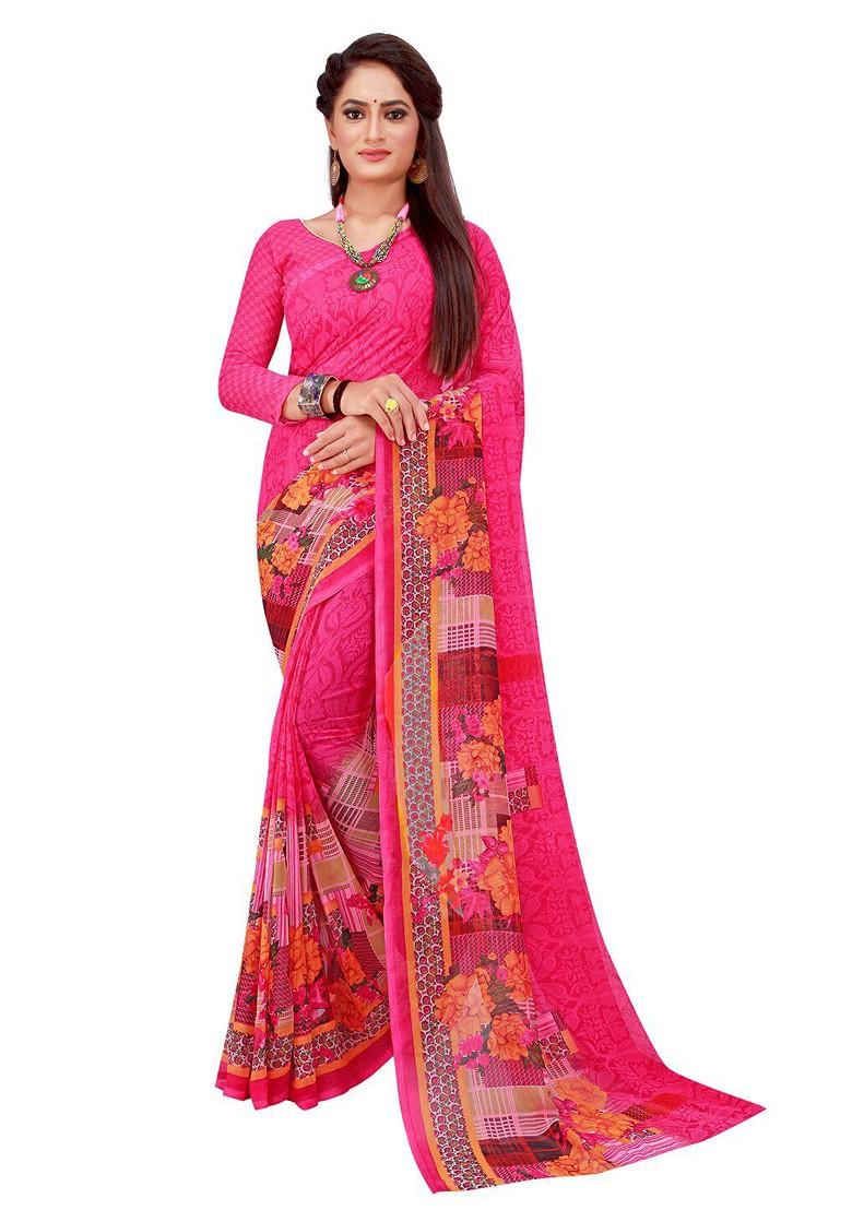 Magenta Floral Georgette Saree Set