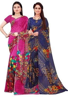 Magenta Embroidered Georgette Saree Set