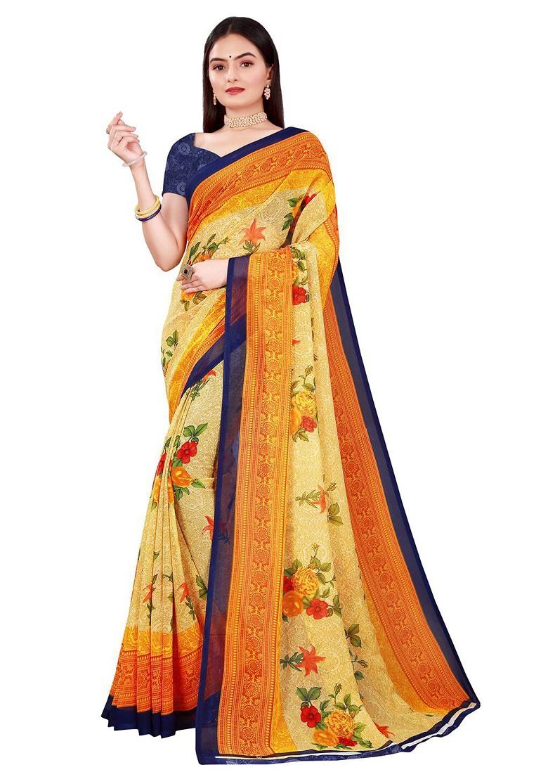 Pink Floral Georgette Saree Set (Set Of 2)