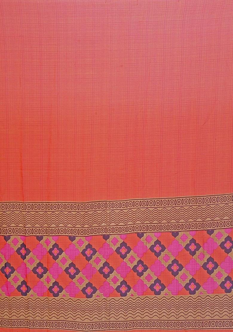 Orange Floral Georgette Saree Set (Set Of 2)