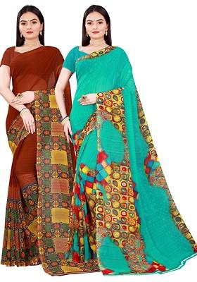 Green Embroidered Georgette Saree Set