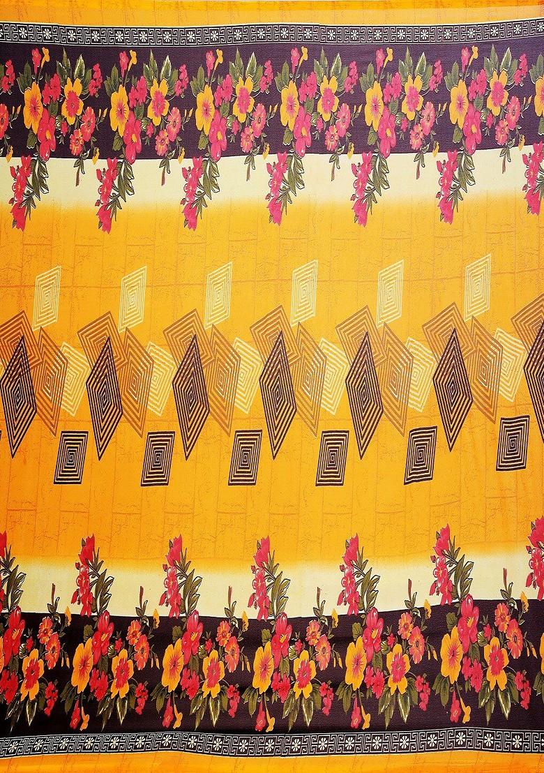 Yellow Printed Georgette Saree Set (Set Of 2)