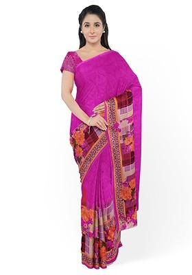 Pink Floral Georgette Saree Set
