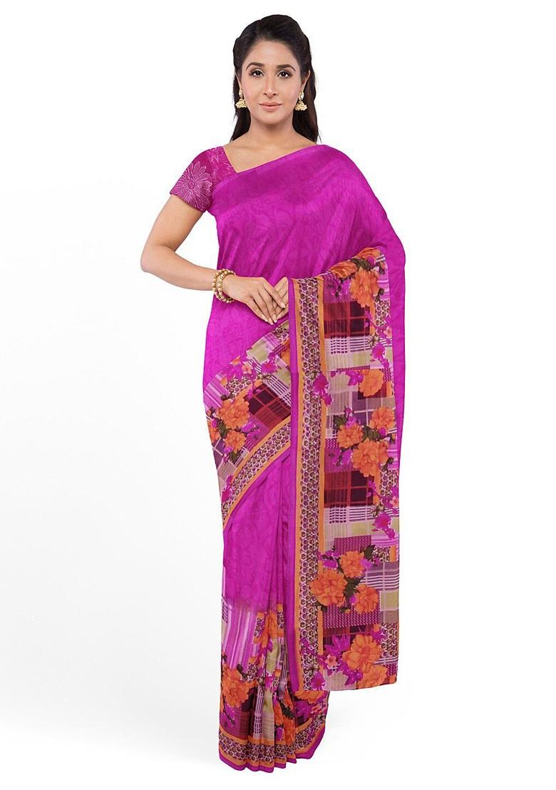 Pink Floral Georgette Saree Set