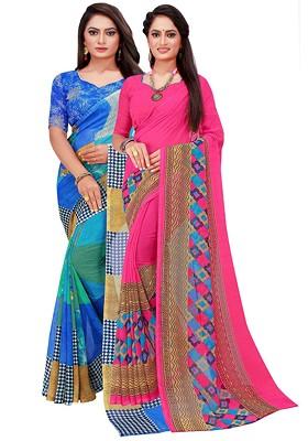 Blue Embroidered Georgette Saree Set