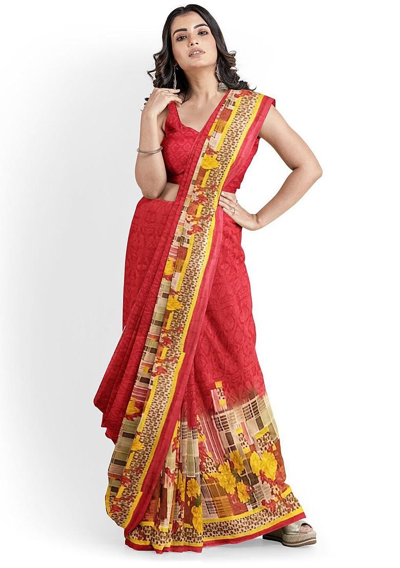 Red Floral Georgette Saree Set
