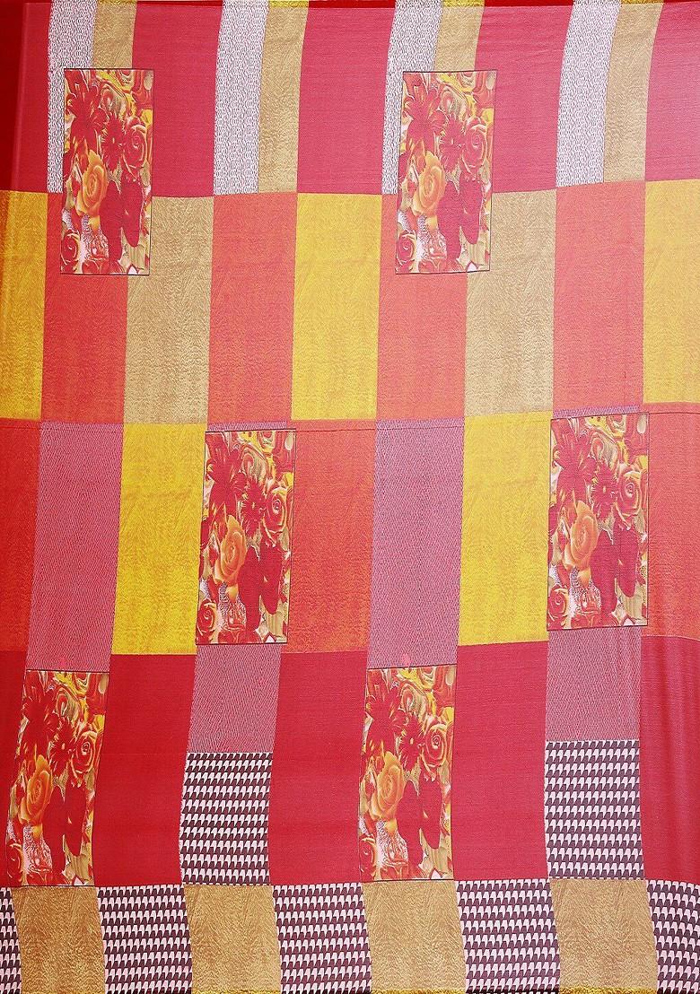 Red Printed Georgette Saree Set