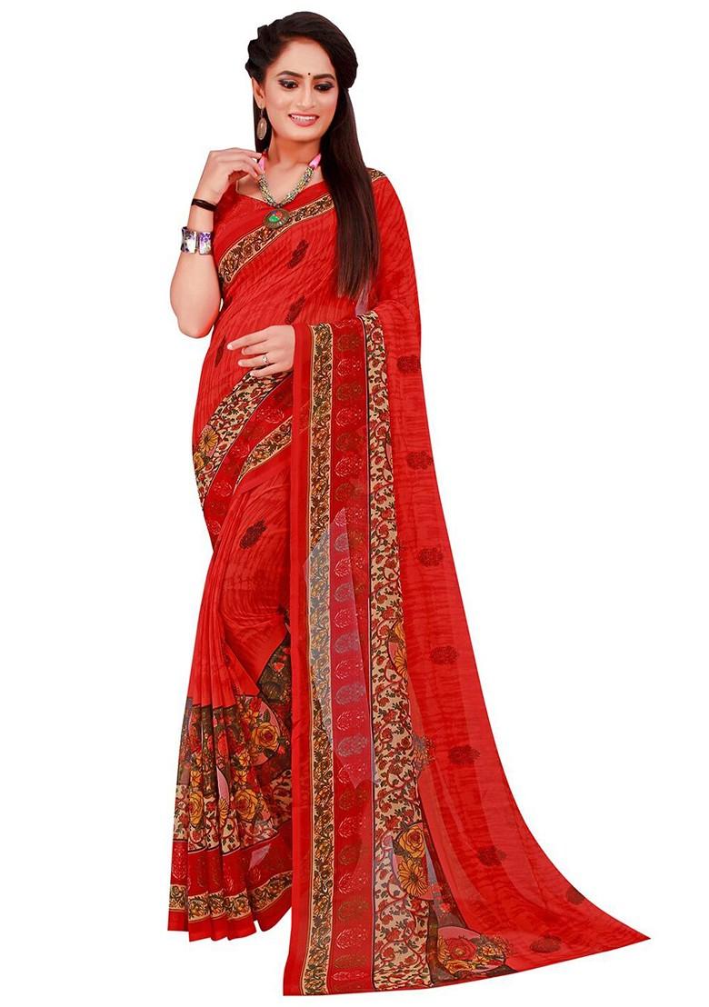 Blue Floral Georgette Saree Set (Set Of 2)