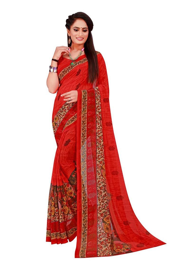 Turquoise Blue Floral Georgette Saree Set (Set Of 2)