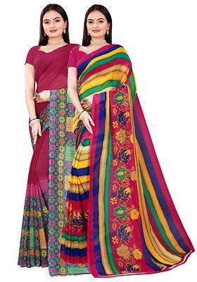 Maroon Embroidered Georgette Saree Set (Set Of 2)