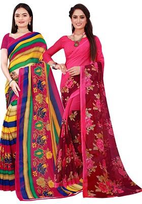 Magenta Embroidered Georgette Saree Set