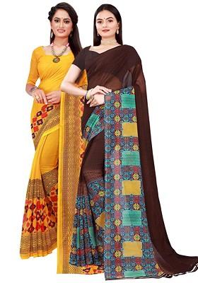 Yellow Embroidered Georgette Saree Set