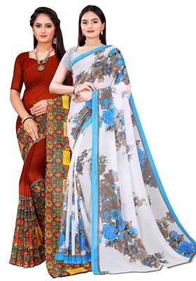 Multi Floral Georgette Saree Set