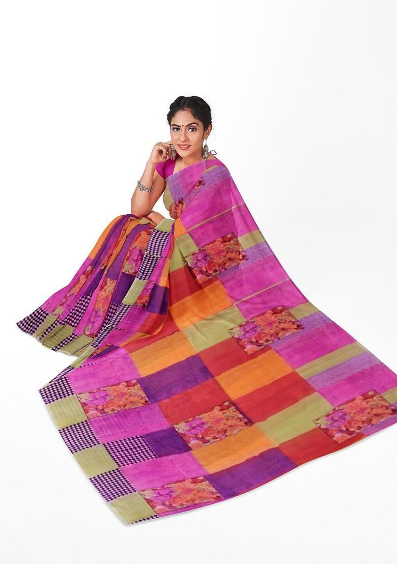 Pink Floral Georgette Saree Set