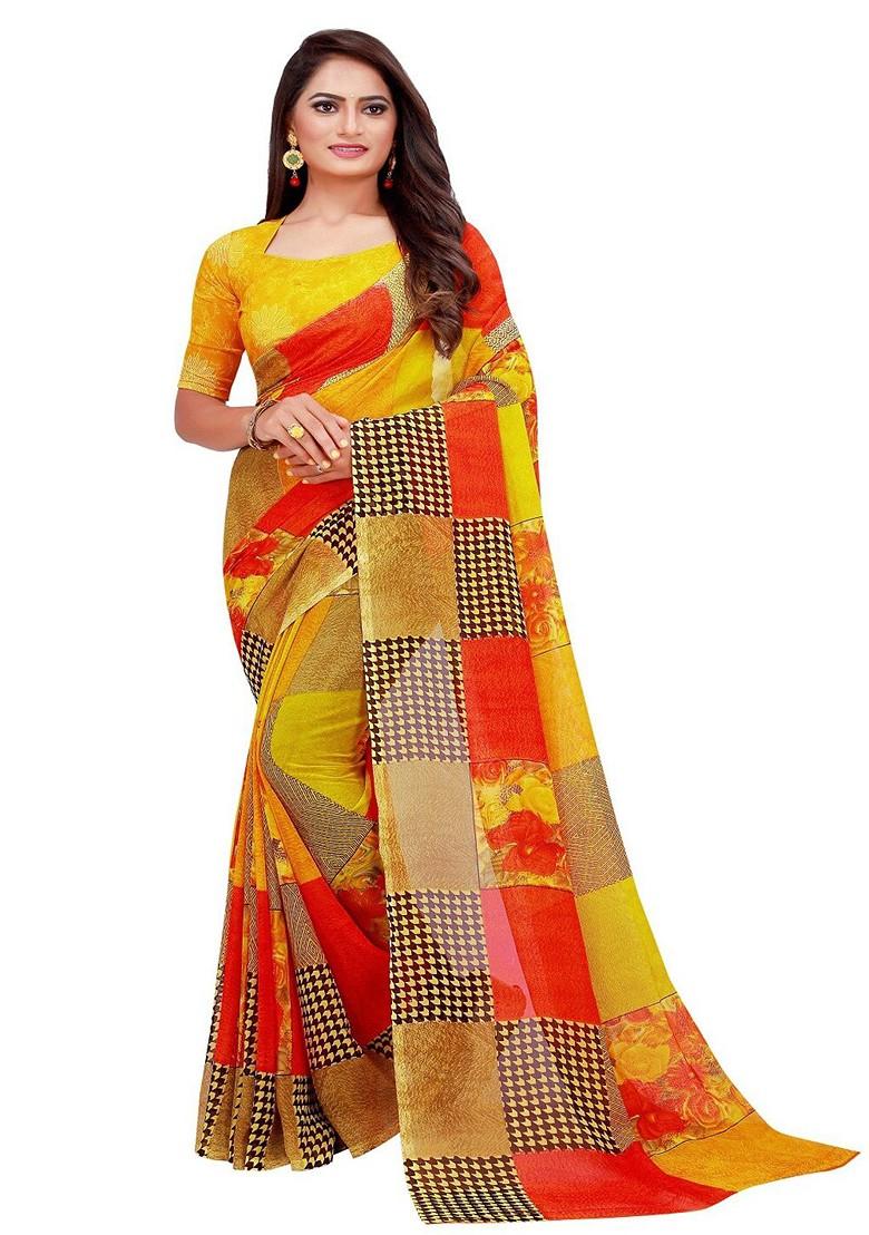 Brown Embroidered Georgette Saree Set