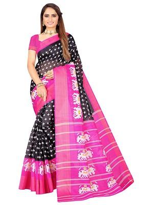 Black Printed Art Silk Saree Set