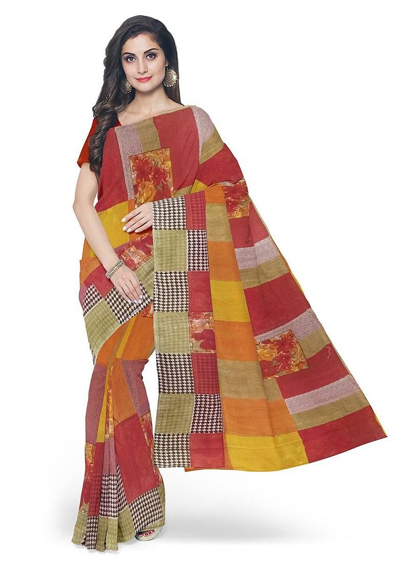 Red Floral Georgette Saree Set