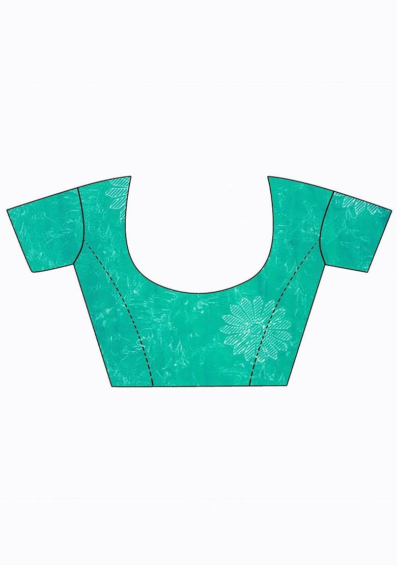 Turquoise Blue Floral Georgette Saree Set (Set Of 2)