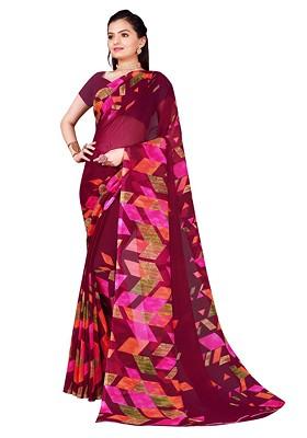 Burgundy Embroidered Georgette Saree Set