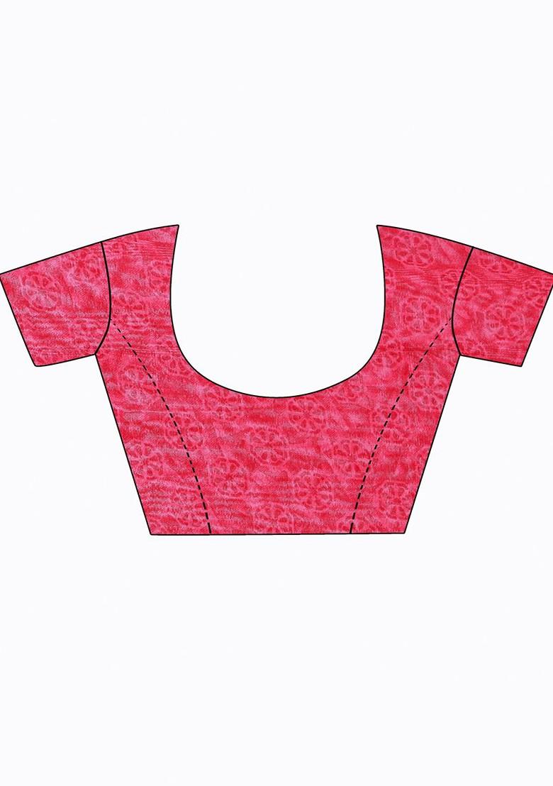 Pink Floral Georgette Saree Set (Set Of 2)