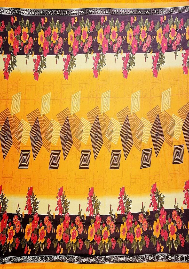 Yellow Printed Georgette Saree Set (Set Of 2)