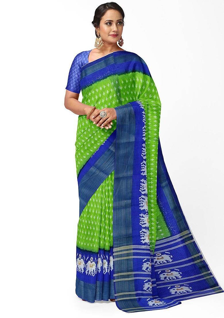 Green Embroidered Silk Saree Set