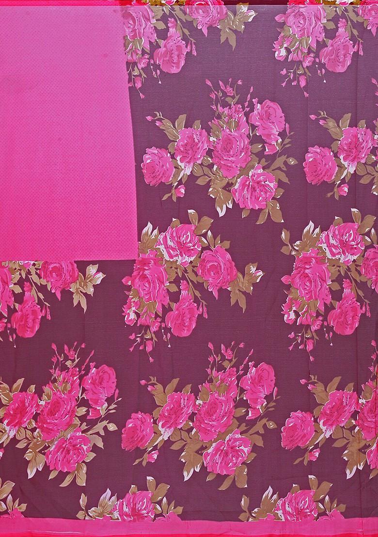 Magenta Printed Georgette Saree Set (Set Of 2)