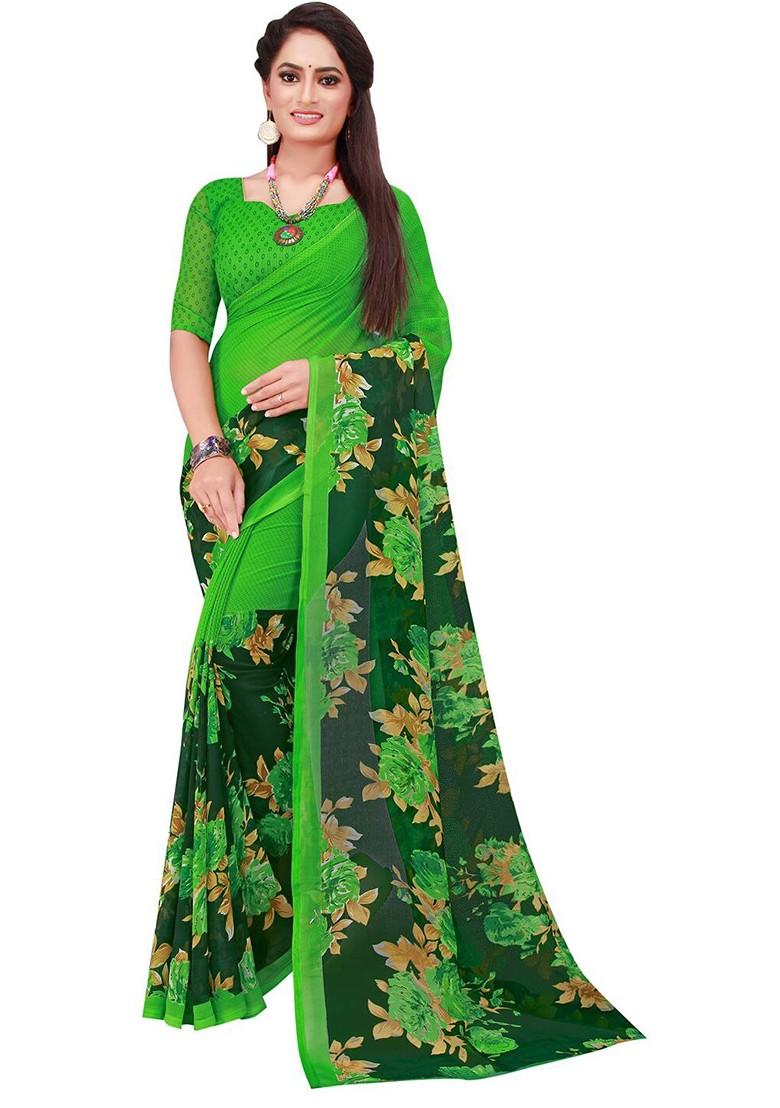 Orange Floral Georgette Saree Set (Set Of 2)