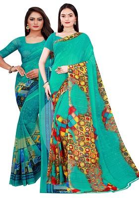 Green Embroidered Georgette Saree Set