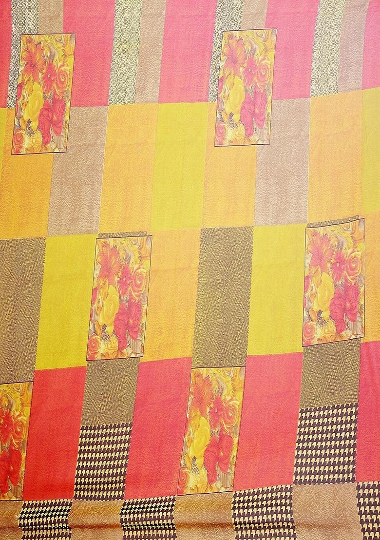 Yellow Floral Georgette Saree Set (Set Of 2)