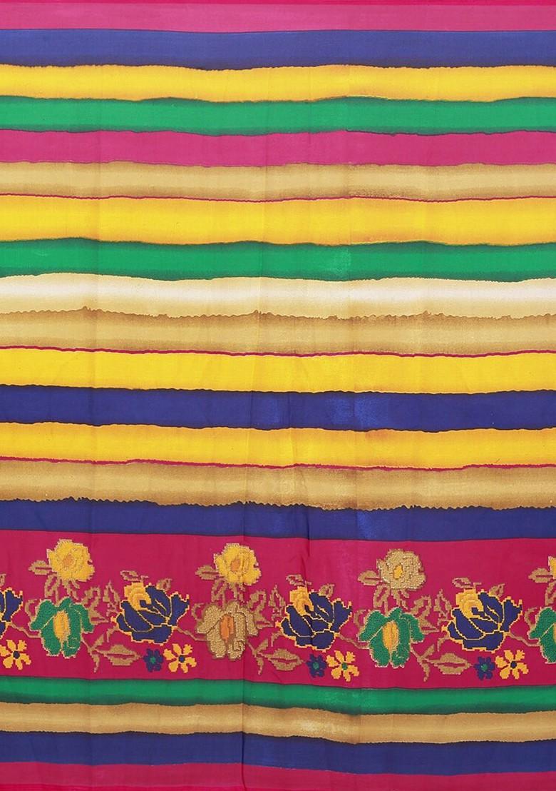 Peach Embroidered Georgette Saree Set (Set Of 2)