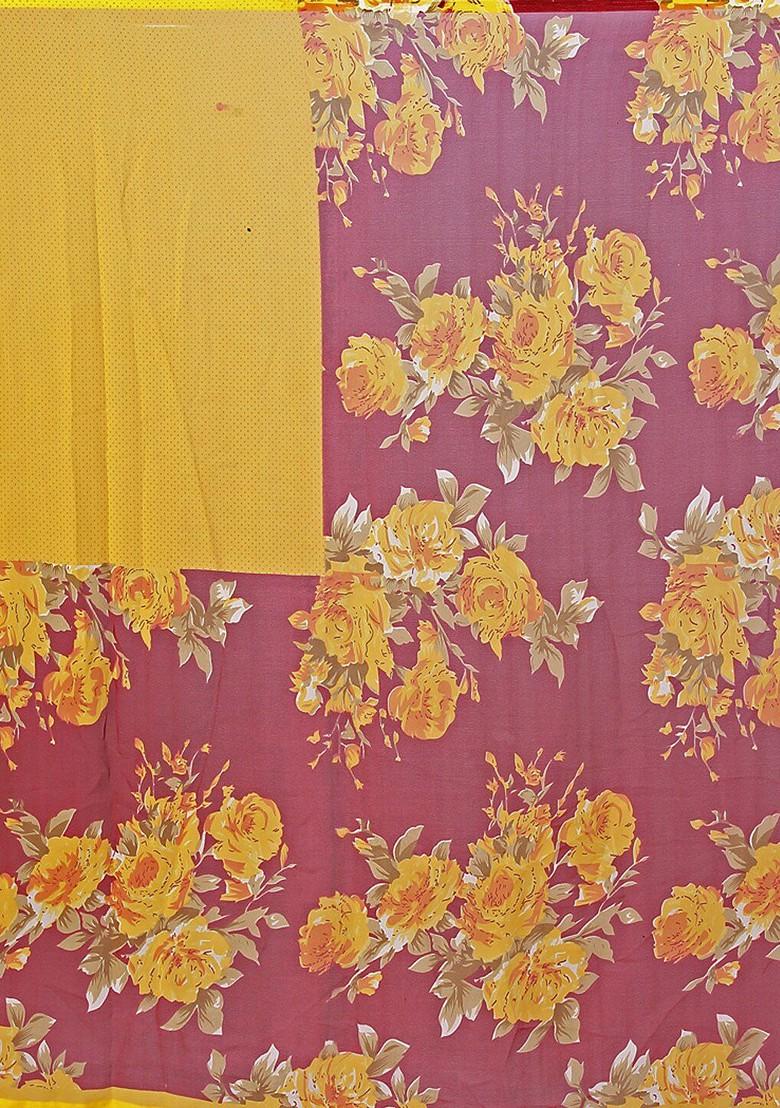 Yellow Embroidered Poly Blend Saree Set