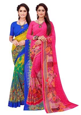 Magenta Embroidered Georgette Saree Set