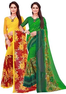 Maroon Embroidered Poly Blend Saree Set