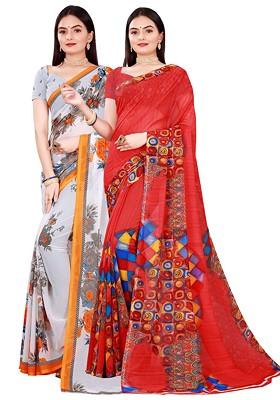 White Floral Georgette Saree Set