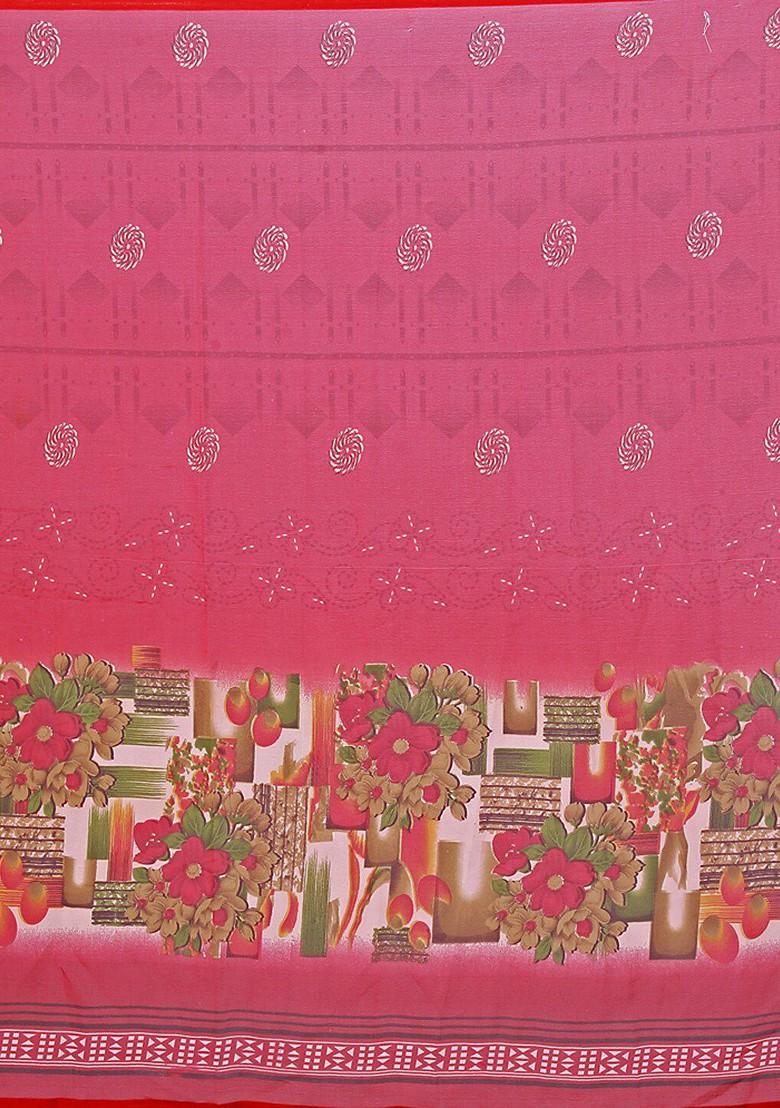 Red Embroidered Poly Blend Saree Set