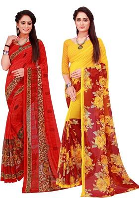 Maroon Embroidered Poly Blend Saree Set